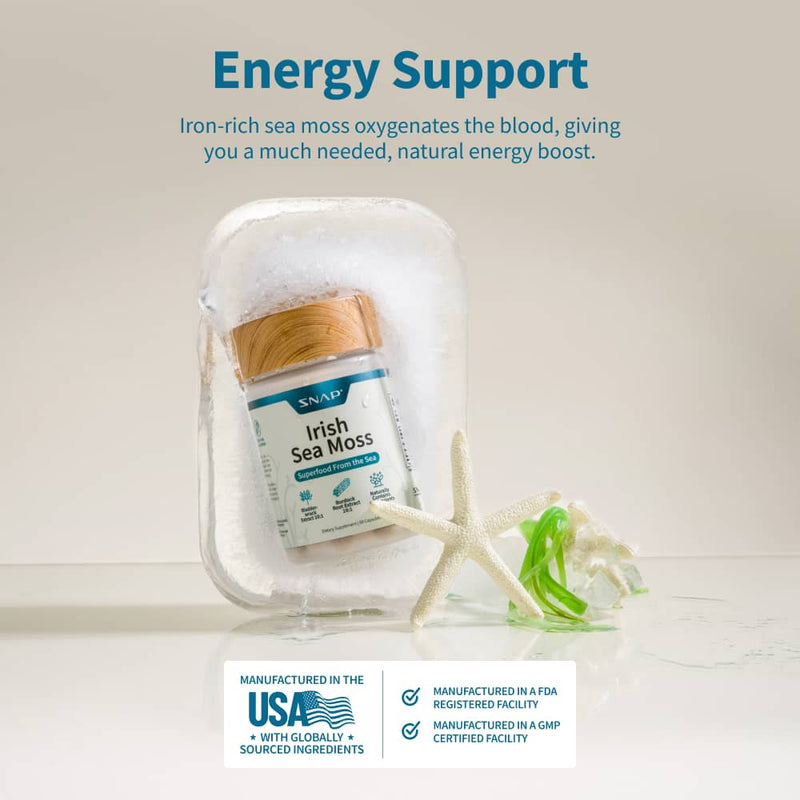 Snap Supplements Irish Sea Moss with Iodine Energy Support - Buy 3, Get 2 FREE! hidden