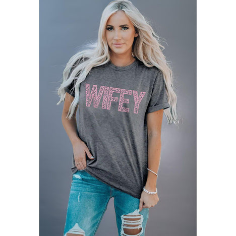 Wifey Leopard Graphic Short Sleeve Tee