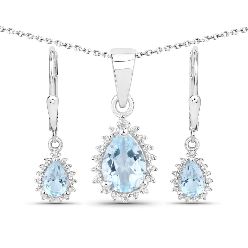 Bids.com 2.00 Carat Genuine Blue Topaz and White Topaz .925 Sterling Silver Jewelry Set Jewelry Sets