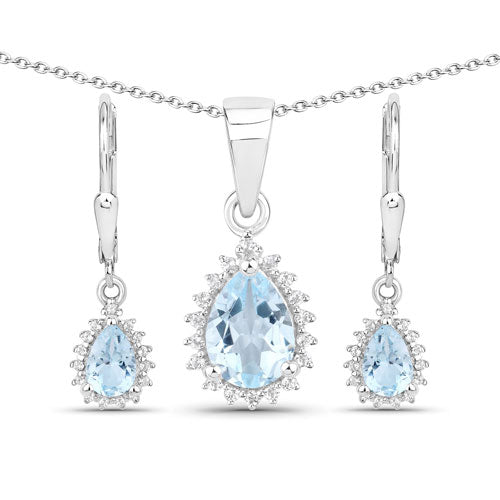 Bids.com 2.00 Carat Genuine Blue Topaz and White Topaz .925 Sterling Silver Jewelry Set Jewelry Sets