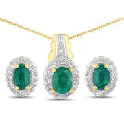 Bids.com 1.71 Carat Dyed Emerald and White Topaz .925 Sterling Silver Jewelry Set Jewelry Sets
