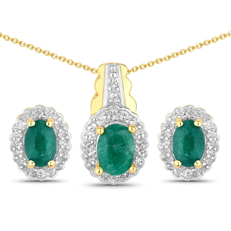 Bids.com 1.71 Carat Dyed Emerald and White Topaz .925 Sterling Silver Jewelry Set Jewelry Sets