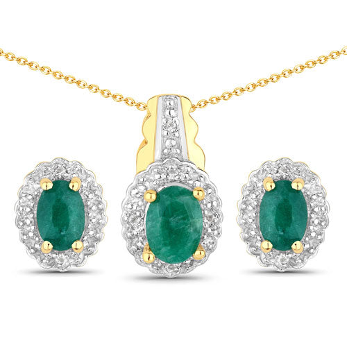 Bids.com 1.71 Carat Dyed Emerald and White Topaz .925 Sterling Silver Jewelry Set Jewelry Sets