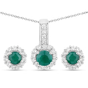 Bids.com 1.81 Carat Dyed Emerald and White Topaz .925 Sterling Silver Jewelry Set Jewelry Sets