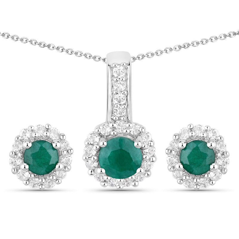 Bids.com 1.81 Carat Dyed Emerald and White Topaz .925 Sterling Silver Jewelry Set Jewelry Sets