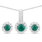 Bids.com 1.81 Carat Dyed Emerald and White Topaz .925 Sterling Silver Jewelry Set Jewelry Sets