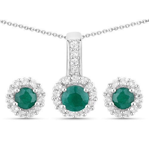 Bids.com 1.81 Carat Dyed Emerald and White Topaz .925 Sterling Silver Jewelry Set Jewelry Sets