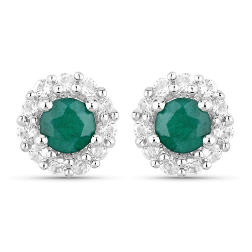 Bids.com 1.81 Carat Dyed Emerald and White Topaz .925 Sterling Silver Jewelry Set Jewelry Sets