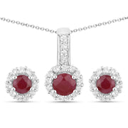 Bids.com 2.17 Carat Genuine Ruby and White Topaz .925 Sterling Silver Jewelry Set Jewelry Sets