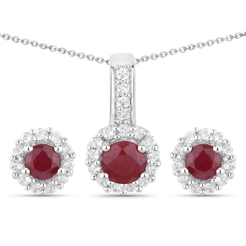 Bids.com 2.17 Carat Genuine Ruby and White Topaz .925 Sterling Silver Jewelry Set Jewelry Sets