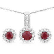 Bids.com 2.17 Carat Genuine Ruby and White Topaz .925 Sterling Silver Jewelry Set Jewelry Sets