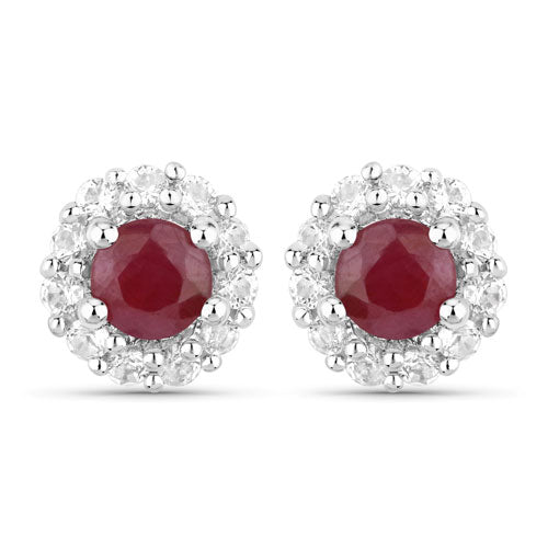 Bids.com 2.17 Carat Genuine Ruby and White Topaz .925 Sterling Silver Jewelry Set Jewelry Sets