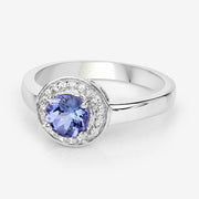 Bids.com 1.05 Carat Genuine Tanzanite and White Topaz .925 Sterling Silver Ring Rings