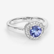 Bids.com 1.05 Carat Genuine Tanzanite and White Topaz .925 Sterling Silver Ring Rings