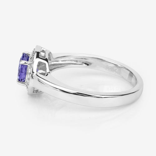 Bids.com 1.05 Carat Genuine Tanzanite and White Topaz .925 Sterling Silver Ring Rings