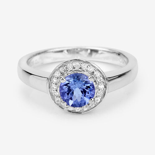 Bids.com 1.05 Carat Genuine Tanzanite and White Topaz .925 Sterling Silver Ring Rings