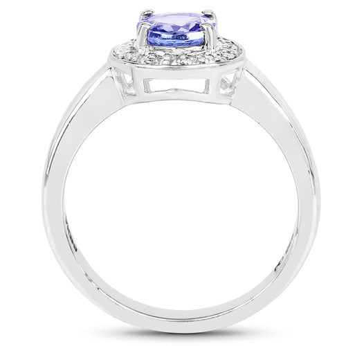 Bids.com 1.05 Carat Genuine Tanzanite and White Topaz .925 Sterling Silver Ring Rings