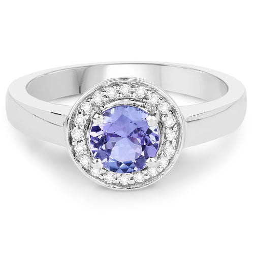 Bids.com 1.05 Carat Genuine Tanzanite and White Topaz .925 Sterling Silver Ring Rings