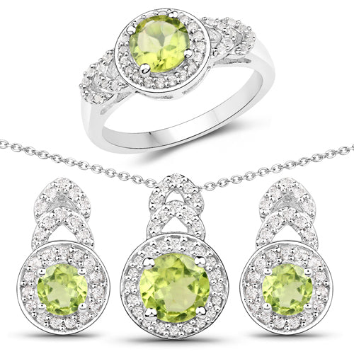 Bids.com 2.68 Carat Genuine Peridot and White Topaz .925 Sterling Silver Jewelry Set Jewelry Sets