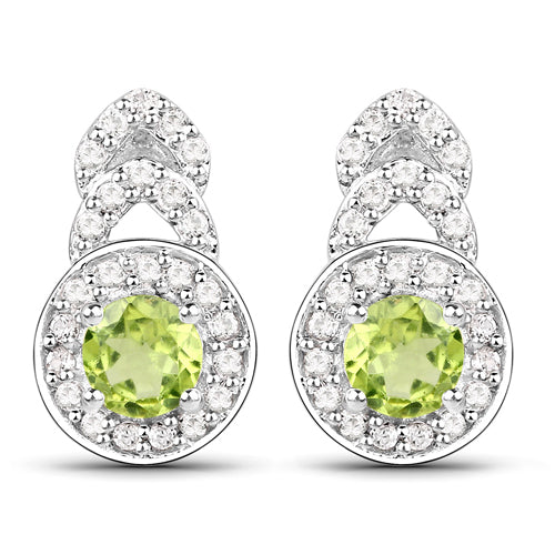 Bids.com 2.68 Carat Genuine Peridot and White Topaz .925 Sterling Silver Jewelry Set Jewelry Sets