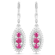 Bids.com 4.32 Carat Genuine Ruby and White Topaz .925 Sterling Silver 3 Piece Jewelry Set (Ring, Earrings, and Pendant w/ Chain) Jewelry Sets