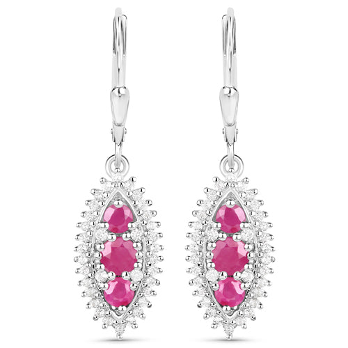 Bids.com 4.32 Carat Genuine Ruby and White Topaz .925 Sterling Silver 3 Piece Jewelry Set (Ring, Earrings, and Pendant w/ Chain) Jewelry Sets