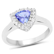 Bids.com 1.02 Carat Genuine Tanzanite and White Topaz .925 Sterling Silver Ring Rings