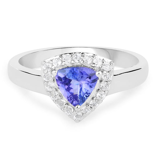 Bids.com 1.02 Carat Genuine Tanzanite and White Topaz .925 Sterling Silver Ring Rings