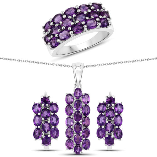 Bids.com 8.32 Carat Genuine Amethyst .925 Sterling Silver Jewelry Set Jewelry Sets