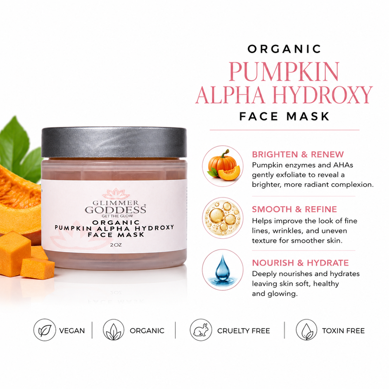 Glimmer Goddess® Organic Skin Care Organic Pumpkin AHA Face Mask – Exfoliating Treatment for Wrinkles & Glow Skin Care Masks & Peels White Smoke 2 oz.,4 oz.