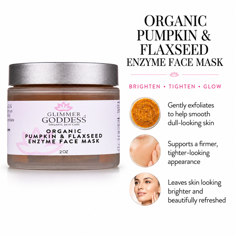 Glimmer Goddess® Organic Skin Care Organic Pumpkin Flaxseed Enzyme Face Mask – Brightening & Tightening Mask for Glowing Skin Skin Care Masks & Peels White Smoke 2 oz.
