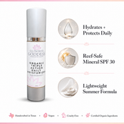 Glimmer Goddess® Organic Skin Care Triple Action Daily Moisturizer – Organic SPF 30 Face Moisturizers White Smoke 2 oz. JAR / Lightly scented,2 oz. JAR / Unscented – great for extra-sensitive skin,2 oz. Airless Bottle - SUMMER VERSION / Lightly scented,2 oz. Airless Bottle - SUMMER VERSION / Unscented – great for extra-sensitive skin