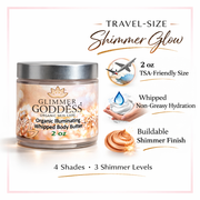Glimmer Goddess® Organic Skin Care Organic Shimmer Body Butter 2 oz – Travel Lotions & Moisturizers White Smoke Diamond (Single Jar) / Super Level 3