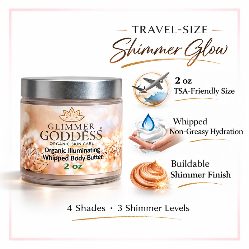 Glimmer Goddess® Organic Skin Care Organic Shimmer Body Butter 2 oz – Travel Lotions & Moisturizers White Smoke Diamond (Single Jar) / Super Level 3