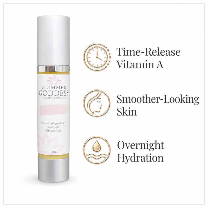 Glimmer Goddess® Organic Skin Care Organic Vitamin A Microcaps Night Cream – Brightening Anti-Aging Treatment Face Moisturizers White Smoke Pump bottle