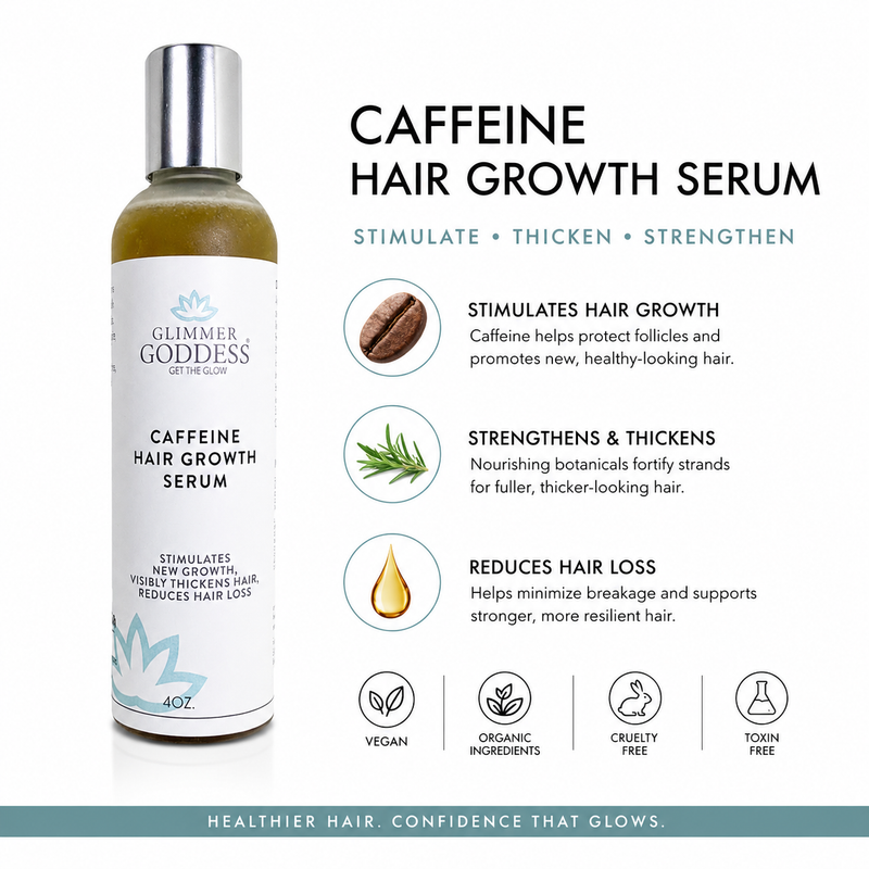 Glimmer Goddess® Organic Skin Care Organic Caffeine Hair Growth Serum – Scalp Treatment Hair Loss Treatments White Smoke