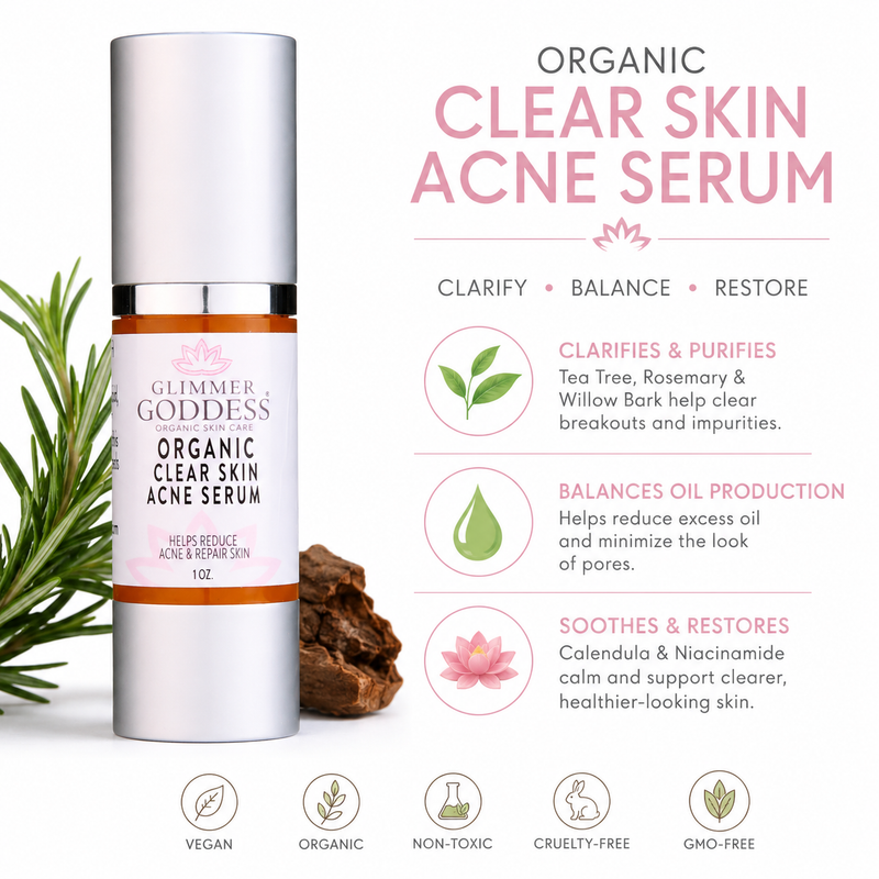Glimmer Goddess® Organic Skin Care Organic Acne Serum – Oil Control & Pore Clearing Treatment Acne Treatments & Kits White Smoke 1 oz
