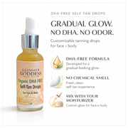 Glimmer Goddess® Organic Skin Care Organic DHA Free Tanning Drops – Gradual, No‑Odor Glow Self Tanner White Smoke Lightly Scented