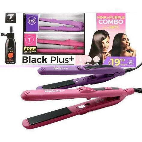 Mill's Beauty Supply Tyche Flat Iron - Black Plus + Pink & Purple Combo Hair Styling Tool