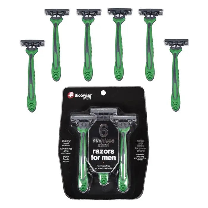 Mill's Beauty Supply BioSwiss Men's Triple Blade Razors, 6 pk Razors