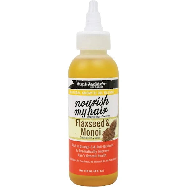 Mill's Beauty Supply Aunt Jackie's Nourish My Hair Flaxseed & Monoi Oil, 4oz Hair and Scalp Oil