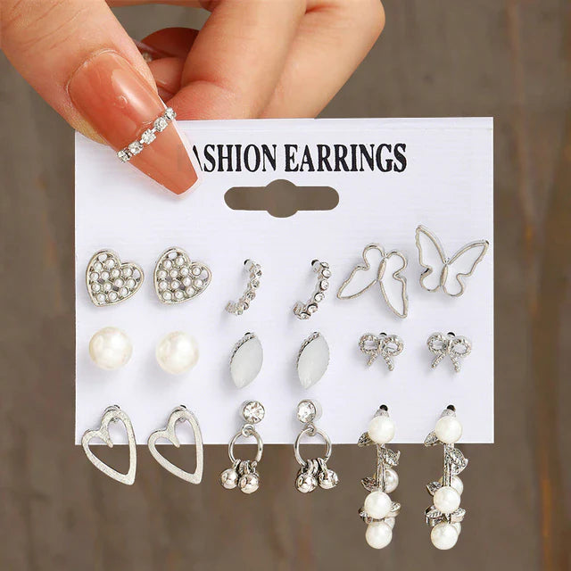 Mill's Beauty Supply Fashion Earrings - Silver w/ Pearls Body Jewelry
