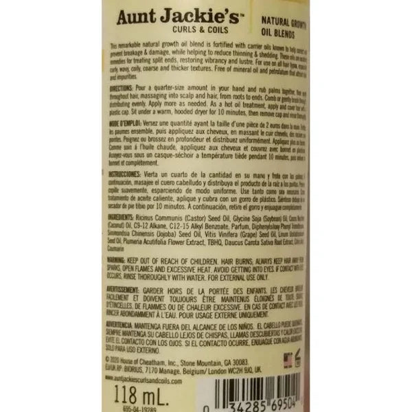 Mill's Beauty Supply Aunt Jackie's Nourish My Hair Flaxseed & Monoi Oil, 4oz Hair and Scalp Oil