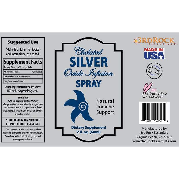 3Rd Rock Essentials Silver Infusion 150 Ppm Chelated Silver Oxide Dietary Supplement - 2 Oz. Spray