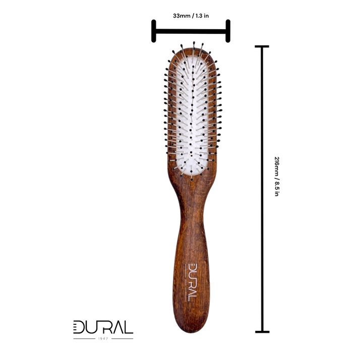 Dural Beech wood rubber cushion hair brush with steel pins and ball tips