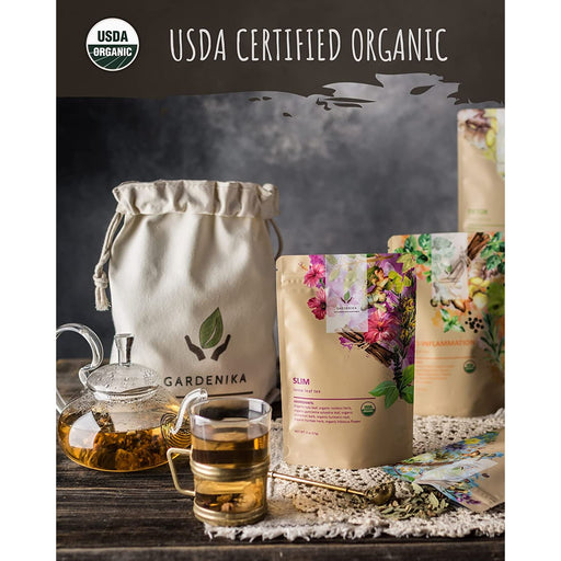 Gardenika Shop Organic Loose Leaf Tea Sampler, Caffeine-Free Herbal Assortment, 120+ Cups – 5 Pack Loose Leaf Tea Sampler