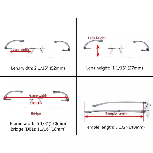 eyekeeper.com Frameless Stylish Reading Glasses Small Lenes R14001-A Eyeglasses