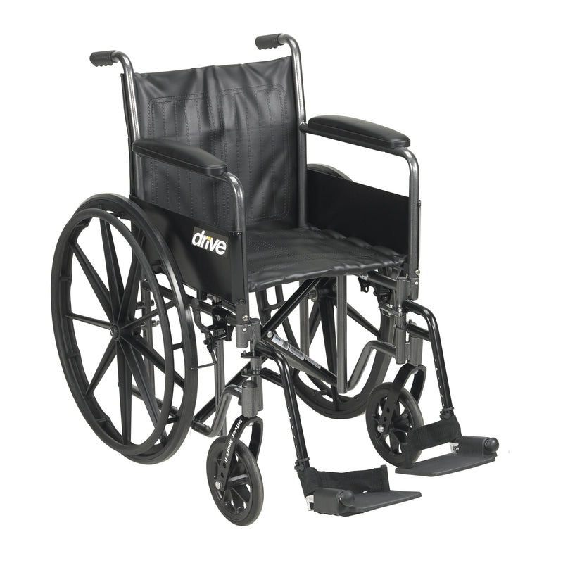 RIO Medical Supplies Silver Sport 2 Wheelchair, Detachable Full Arms, Swing away Footrests, 20" Seat