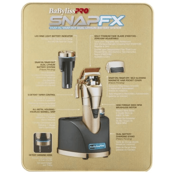 Babylisspro Limited Edition Gold Snapfx Clipper With Snap In/Out Dual Lithium Battery System #Fx890Gi