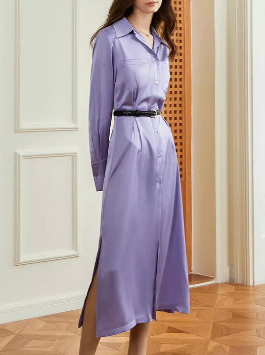 Maxi dress for women Solid Minimalist Long Sleeve High Waist Purple Dress